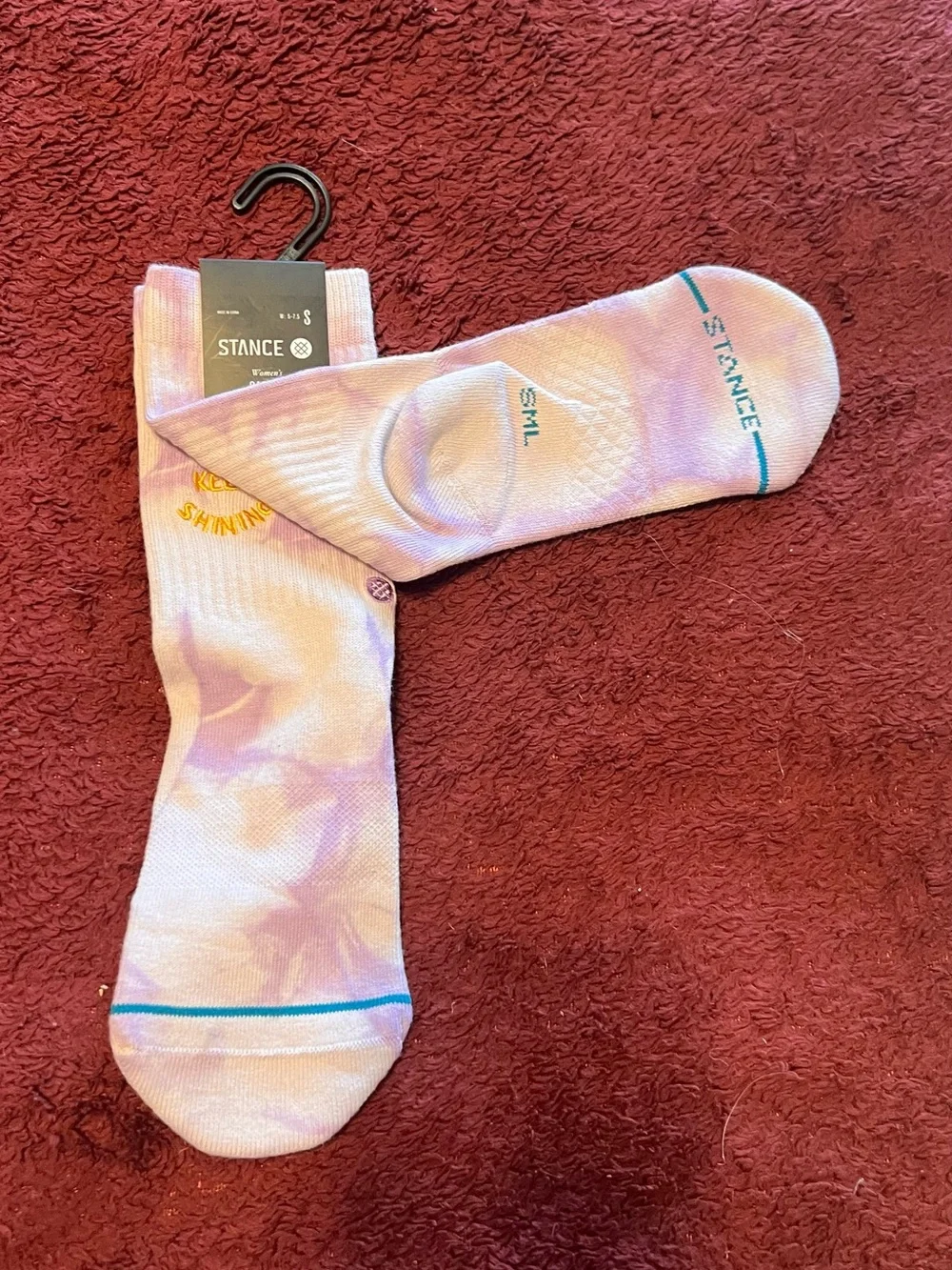 Stance Women’s Casual Tie-Dye Crew Socks - Purple and Yellow Sun Accent